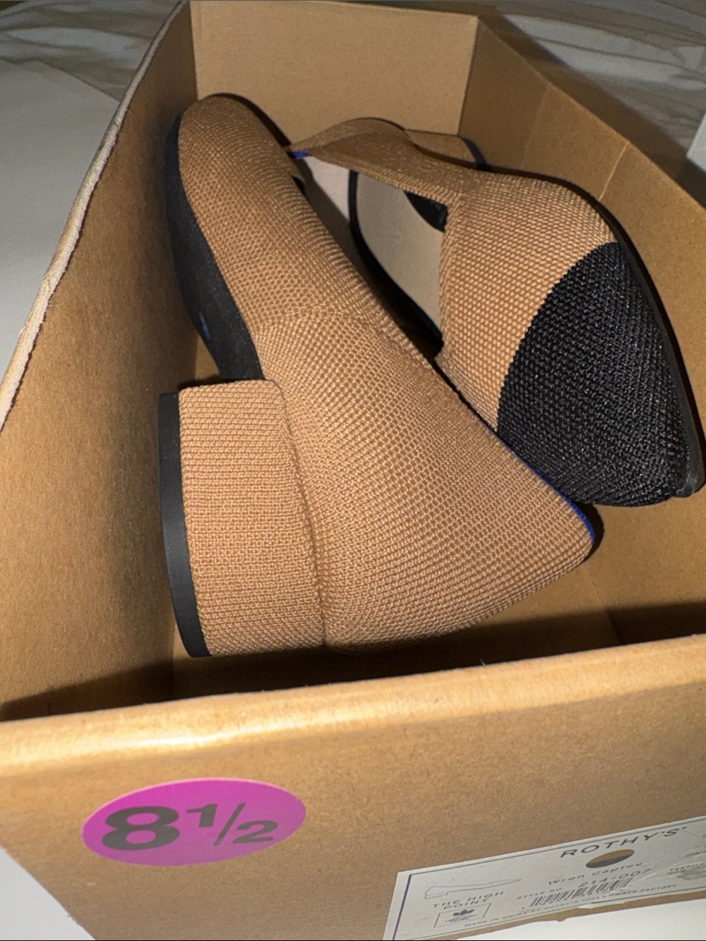 Rothy’s The High Point Wren Captoe Flats 8.5 Camel & Black NIB $190 Retail - Picture 10 of 10